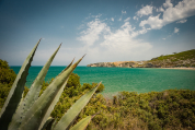 Blick vom Trabucco „Mimì“ zum Campingplatz San Nicola bei Peschici