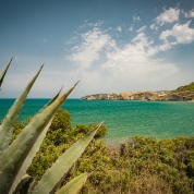Blick vom Trabucco „Mimì“ zum Campingplatz San Nicola bei Peschici